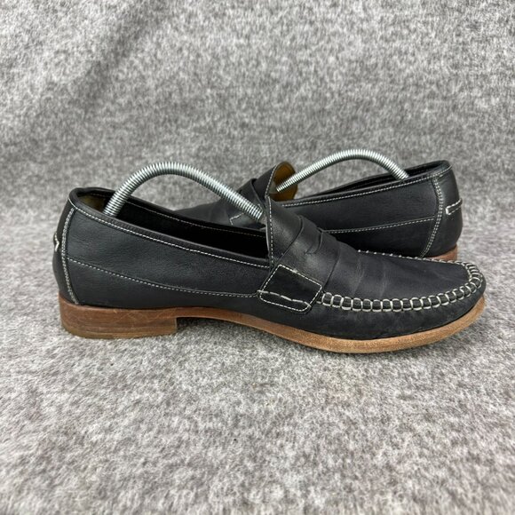 ✅Mens 11M Johnston Murphy Moc-Toe Black Leather Penny Loafers Classic Whale Tale - Picture 10 of 13